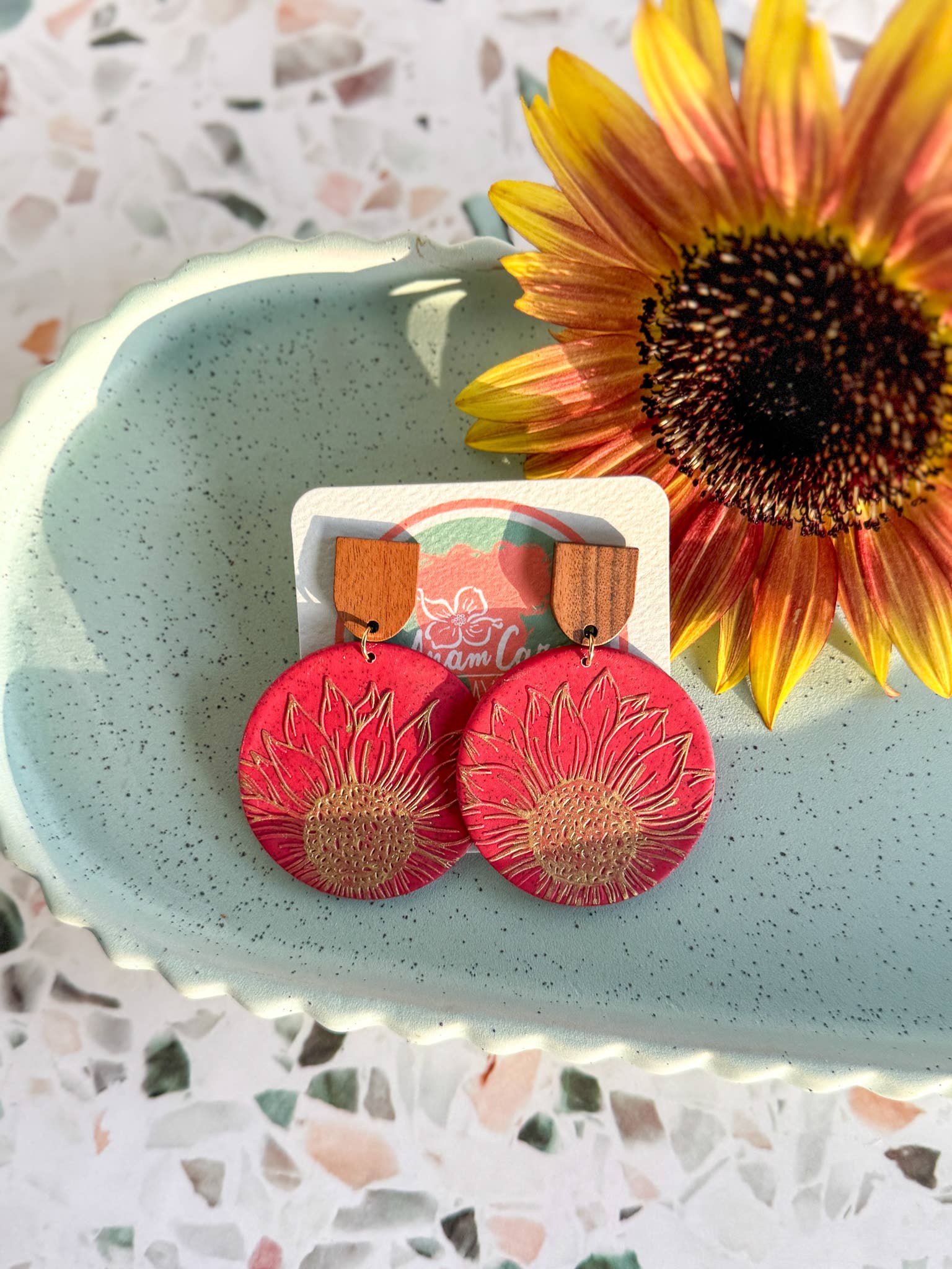 Anam Cara Clay Goods - Wholesale Dangle Earrings - Sunflower Edge Drops Polymer Clay Earrings1