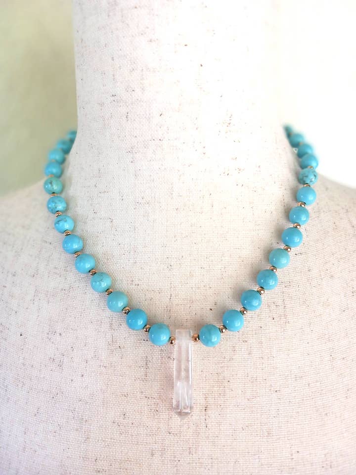 Turquoise Quartz Wand Set - 8mm Round for wholesale by Ann St. John Jewelry