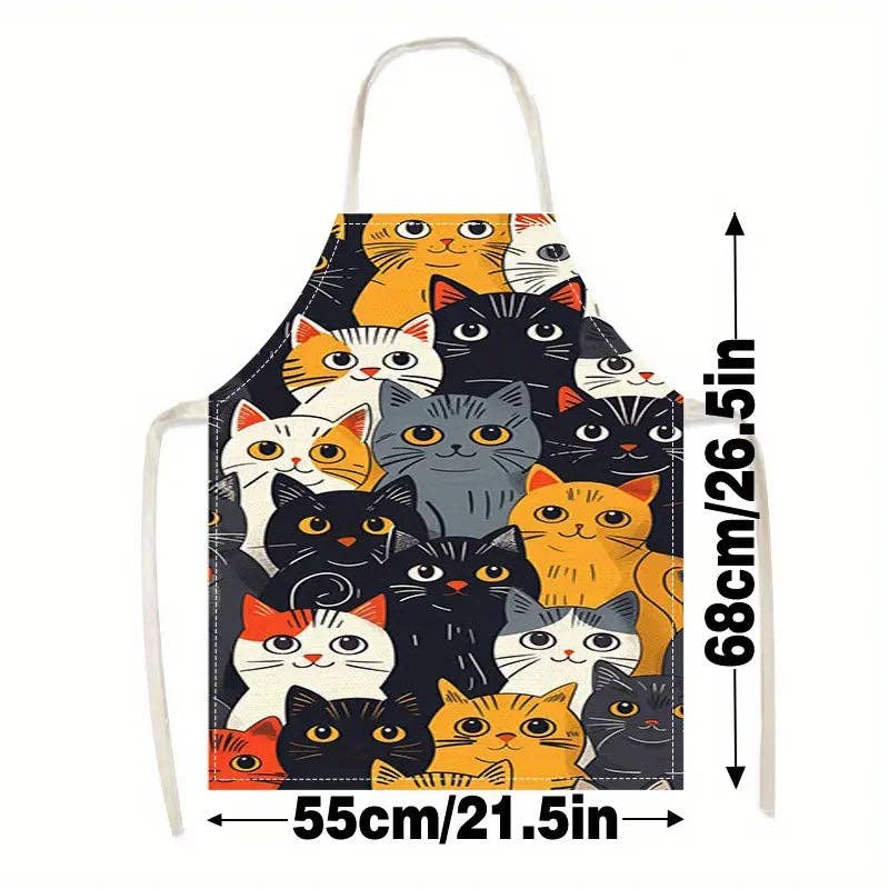 Huis Van Merken – wholesale Apron – 1PC Linen Fabric Cartoon Cat Design Apron2