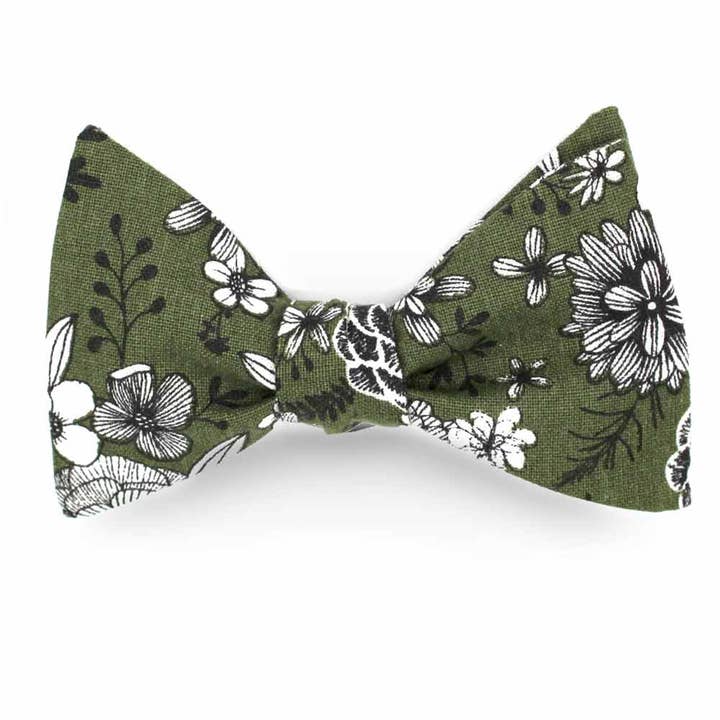 Dahlia woody green floral bow tie for wholesale by Le Coq en Pap'
