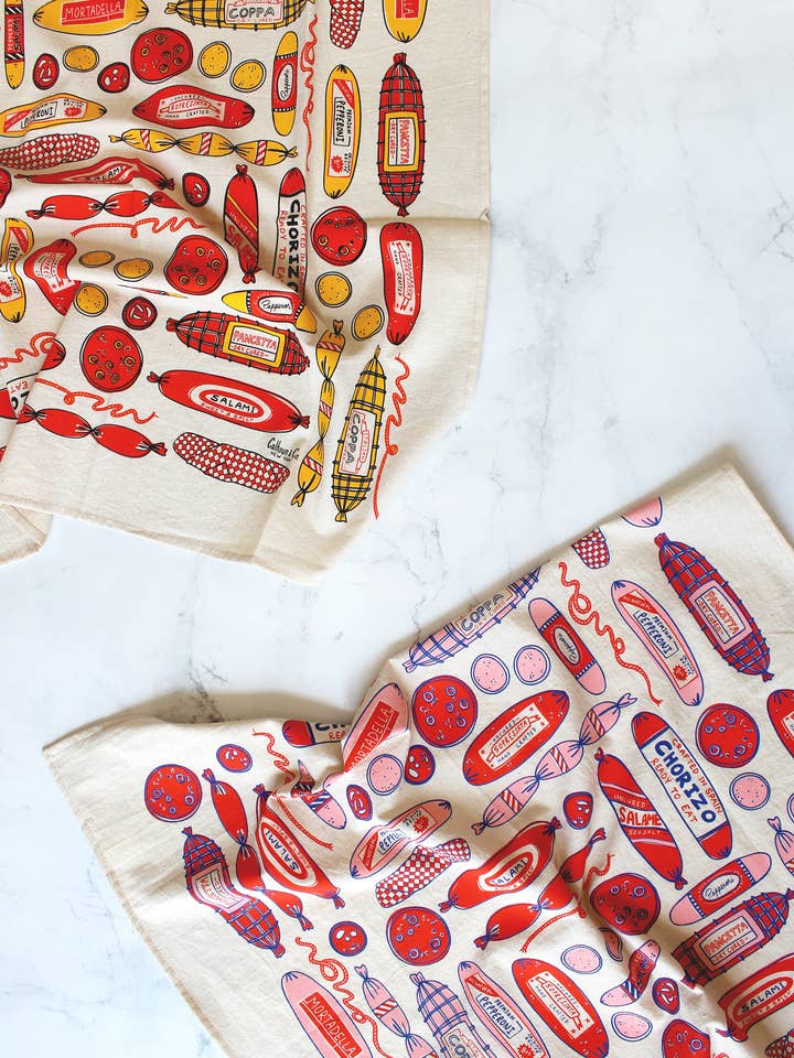 Keurslager Thema Theedoek met Zeefdruk, 2-stuks set voor wholesale door Calhoun & Co.