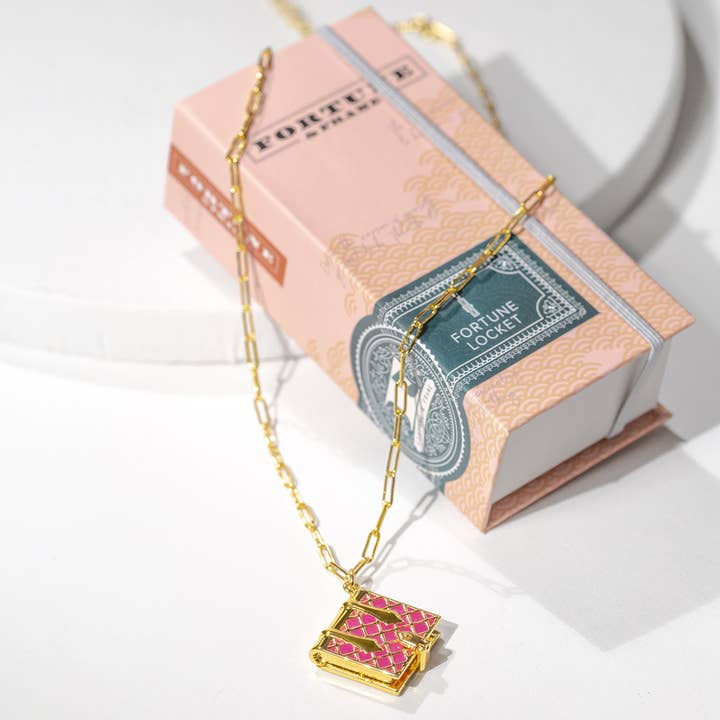 Fortune & Frame - Vendita all'ingrosso Collane con medaglione - Medaglione a libro (magenta) - oro