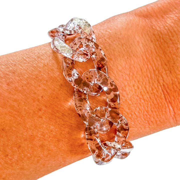 Brown Speckle Chunky Acrylic Chain Bracelete de elos por atacado de Savvy Bling