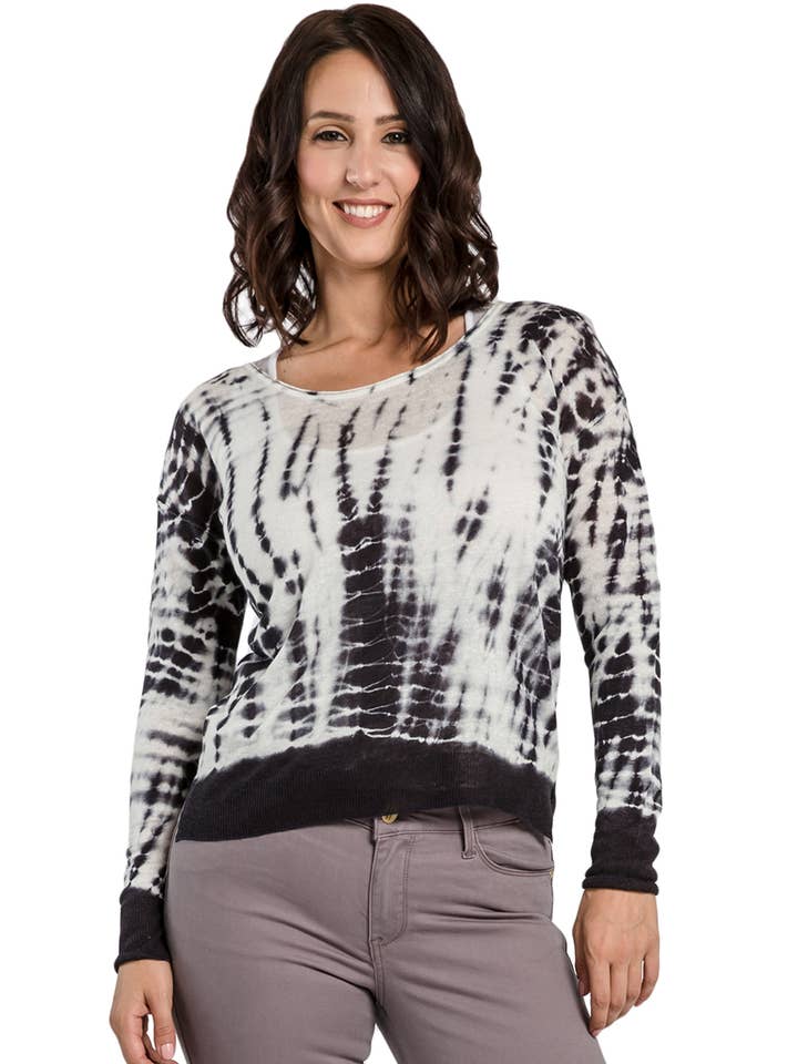 Womens Hacci Knit Tie Dyed Sweater Scoop Neck Side Slits for wholesale by Miss Halladay