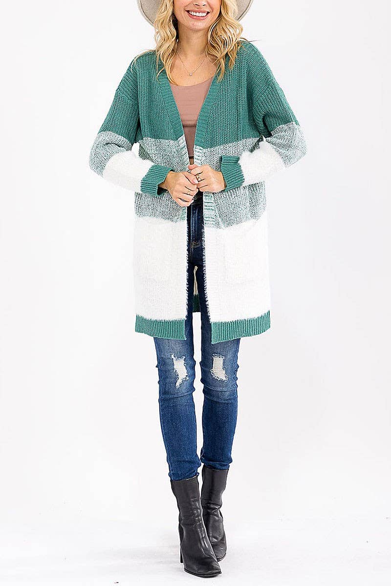 ROUSSEAU - Vendita all'ingrosso Cardigan - Donna - CARDIGAN COLORBLOCK A MANICHE LUNGHE CON TASCHE FRONTALI APERTE6