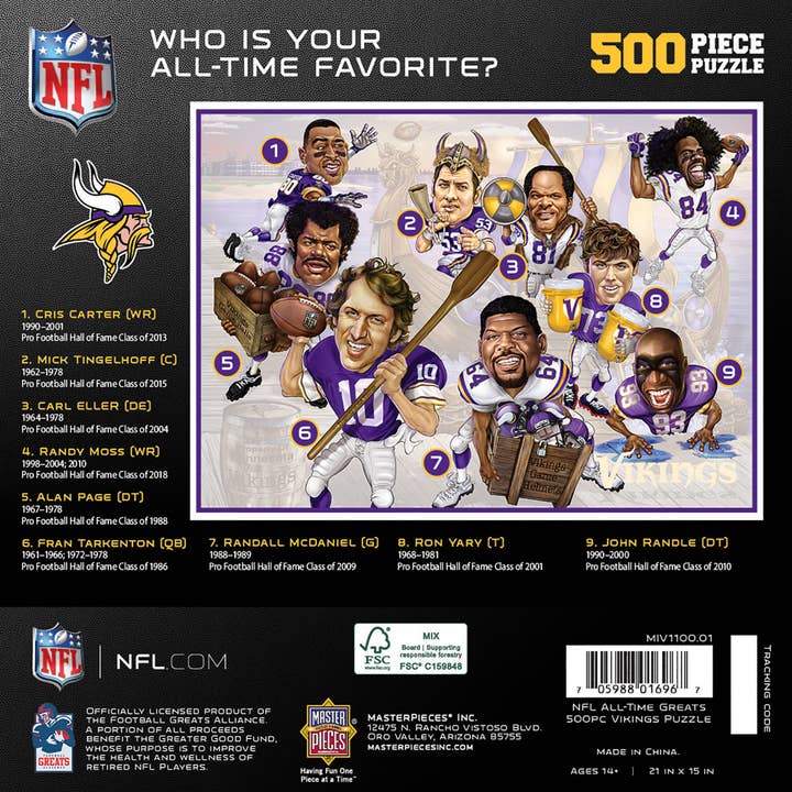 Masterpieces Puzzles - Wholesale Puzzle - Adult - Minnesota Vikings - All Time Greats 500 Piece Puzzle2