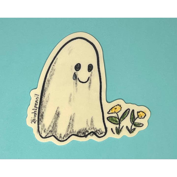 Sad Ghost Vinyl Sticker for wholesale by 2Birds1Pencil Illustrations