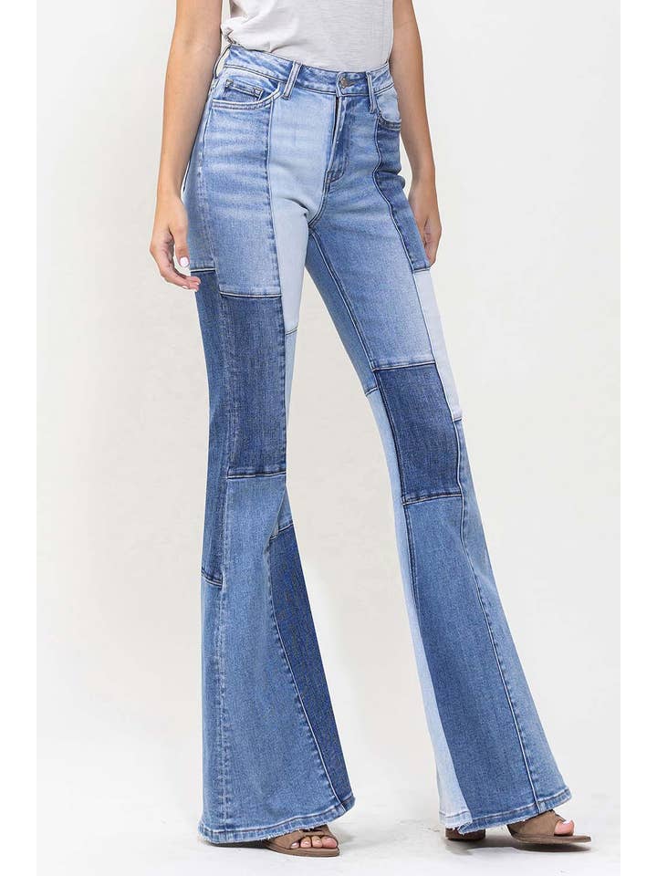 ENJOYED HIGH RISE COLOR BLOCK SUPER FLARE JEANS T5709 for wholesale on Faire6