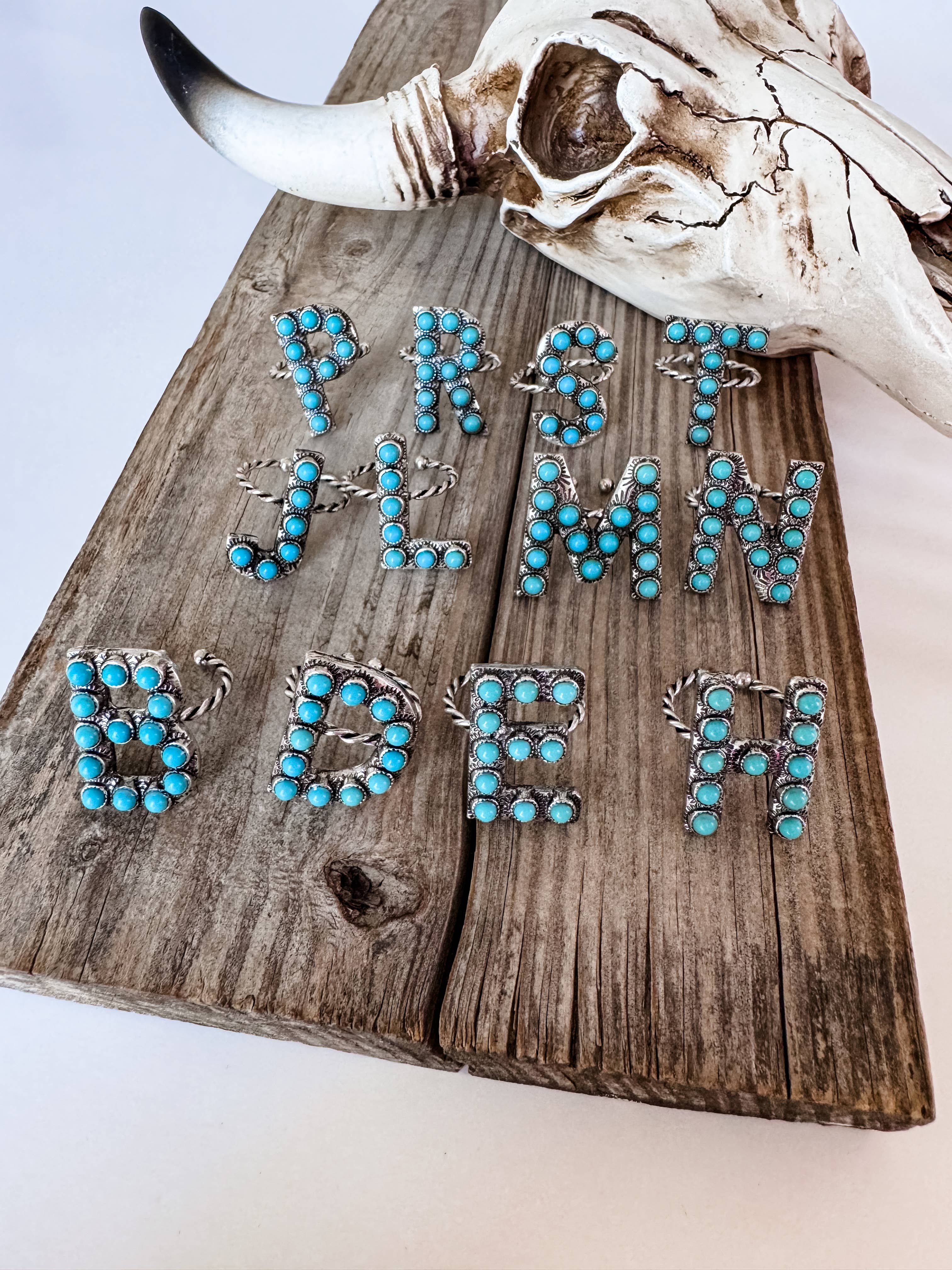 Boho Ranch Shop – wholesale Cocktail/statement ring – Initial Ring - Turquoise Stone Studs3