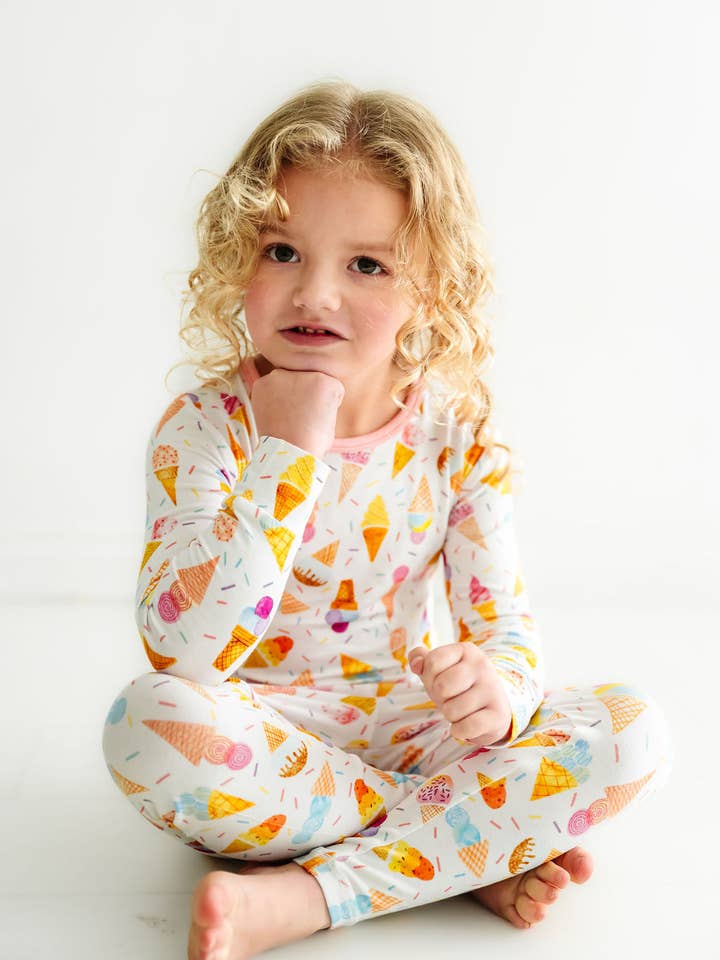 Macaron + Me - Wholesale Sleepwear Set - Kids - Ice Cream Long Sleeve Jammies