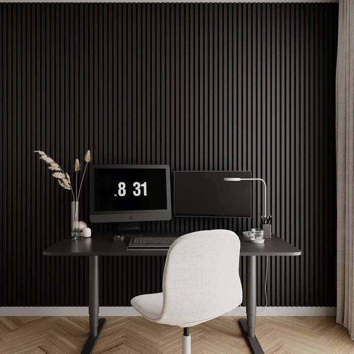 Premium Black Color (PVC) Acoustic Slat Wood Wall Panels for wholesale on Faire