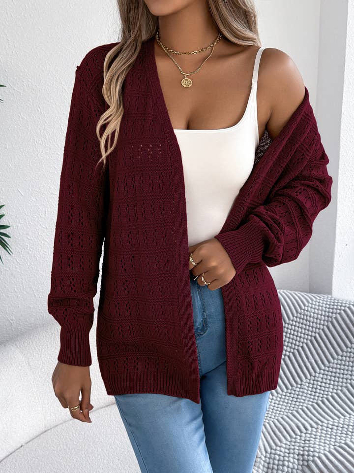 Cutout Lantern Sleeve Longline Cardigan for wholesale by Hope & Sunshine