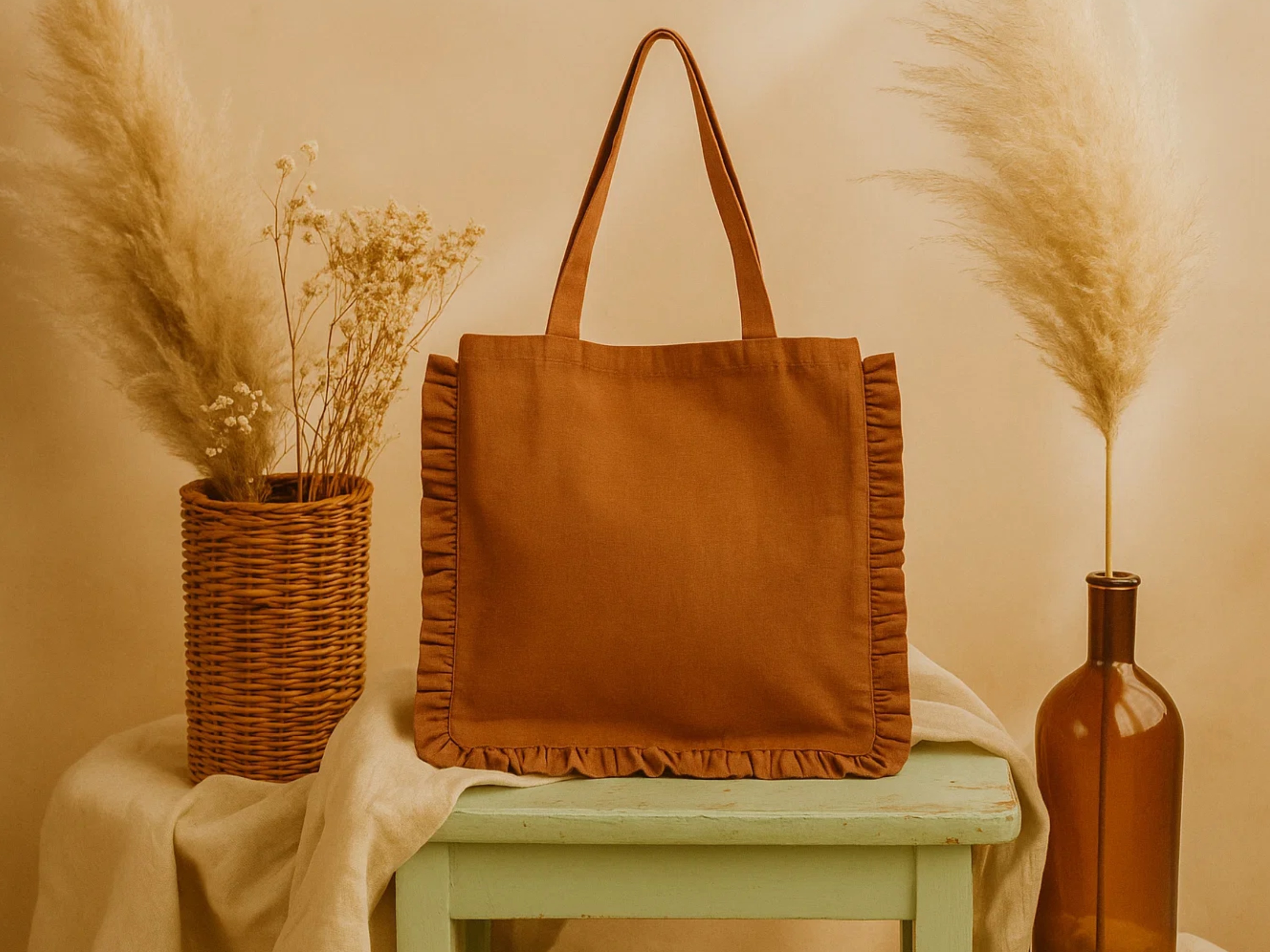 House of Kraft Jewelry & Accessories - Wholesale Tote Bag - Women's - Canvas Ruffle Tote | Canvas Colored Tote Bag | Unbranded 8