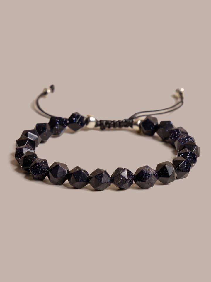 Blauwe kralenarmband van goudsteen en sterling zilver voor heren voor wholesale door We Are All Smith