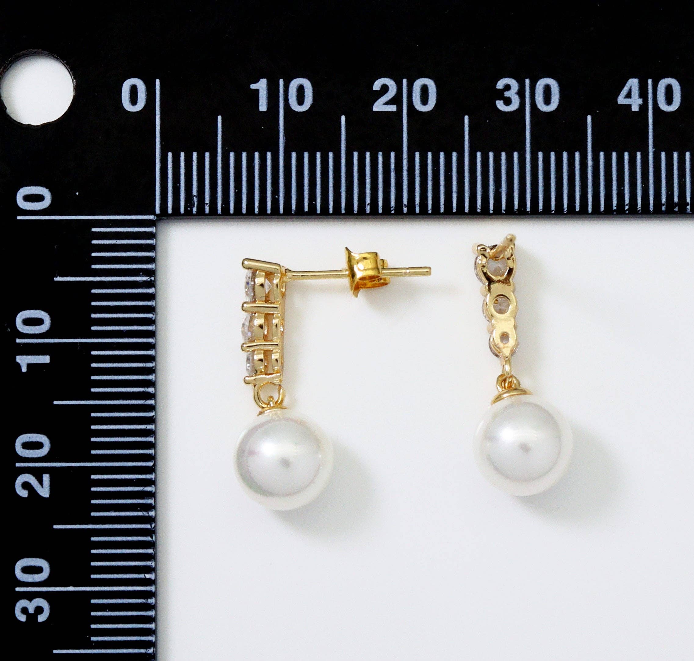 BestBeads&Beyond - Wholesale Dangle Earrings - Gold CZ Pearl Dangle Earrings, Bridal Jewlery, Sku#ZX1002