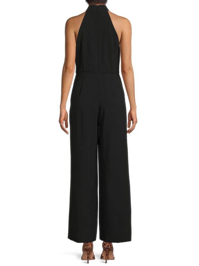 Immediate Apparel – wholesale Jumpsuit – Women's – Julia Jordan Stretch Criss Cross Halter Neckline Sleeveless Crepe Jumpsuit With Pockets - Wholesale