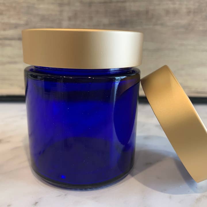 The Bottle Shoppe - Wholesale Jar - 4oz Cobalt Blue Glass Jar with Brushed Gold Lid