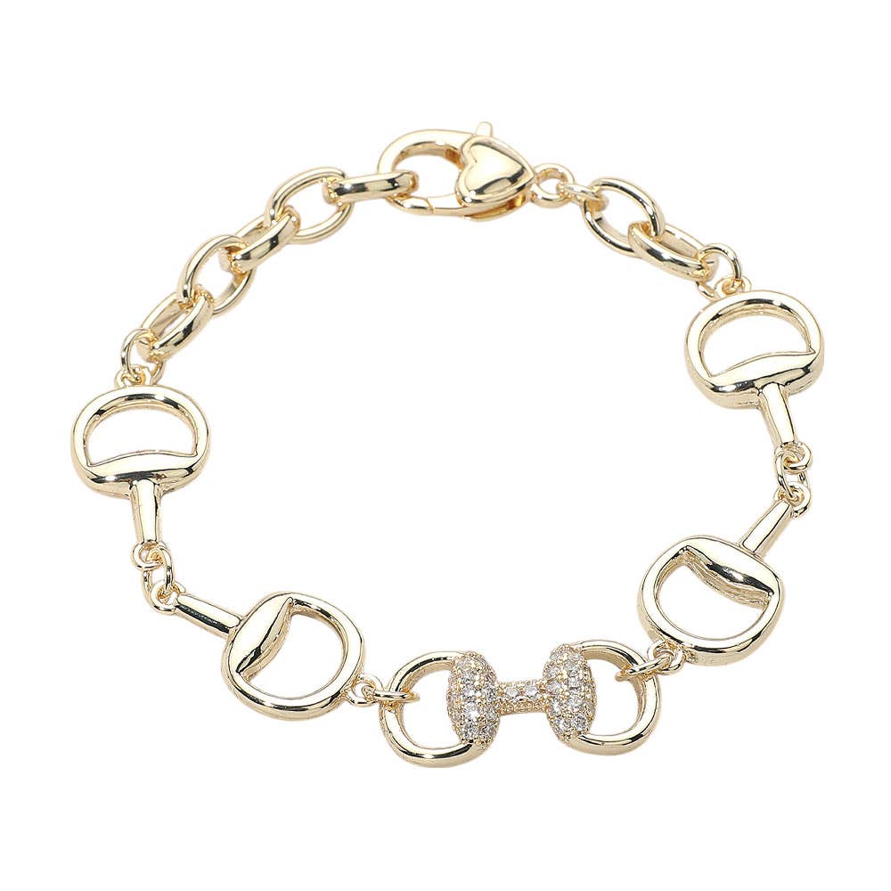 Sensibling Corp. - Wholesale Link & Chain Bracelet - 14K Gold Plated CZ Stone Paved Equestrian Bit Chain Bracelet1