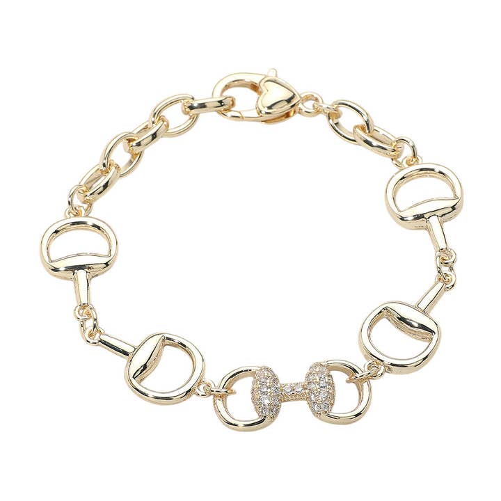 Sensibling Corp. - Wholesale Link & Chain Bracelet - 14K Gold Plated CZ Stone Paved Equestrian Bit Chain Bracelet1