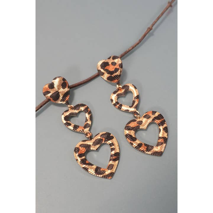 GOLD ANIMAL DESIGN TRIO HEART DROP EARRINGS | 80E5865 for wholesale on Faire
