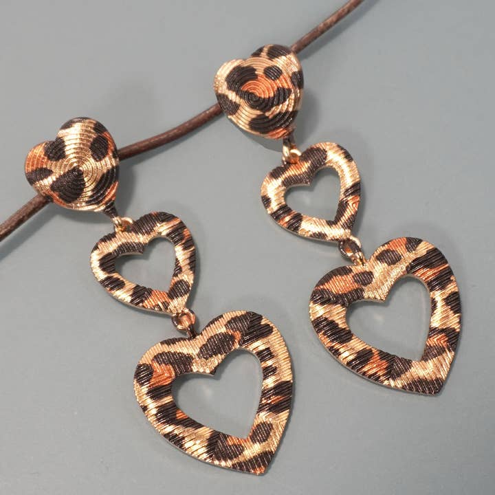 GOLD ANIMAL DESIGN TRIO HEART DROP EARRINGS | 80E5865 for wholesale on Faire0