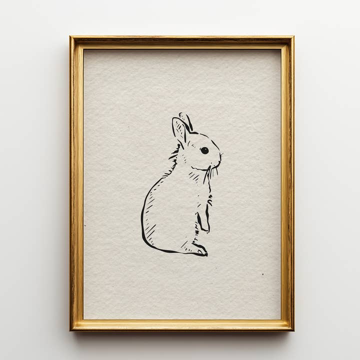 Impression de lapin minimaliste dans un style croquis vintage pour la vente par Paperly Creative Co
