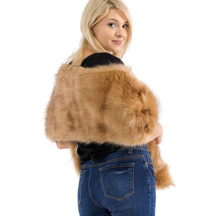 Cap Zone - Wholesale Scarf - Women's - Luxury Faux Fur Satin Lined Stole Shawl Scarf15