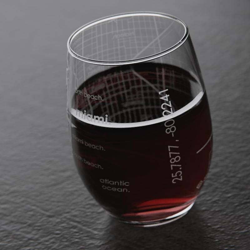 Well Told - Wholesale Wine Glass - Miami, FL City Map - 15 oz Stemless Wine Glass3