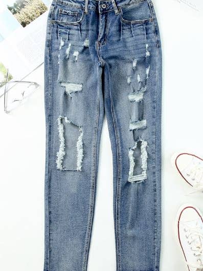 Ripped High Waist Boyfriend Jeans for wholesale by Stay Warm in Style