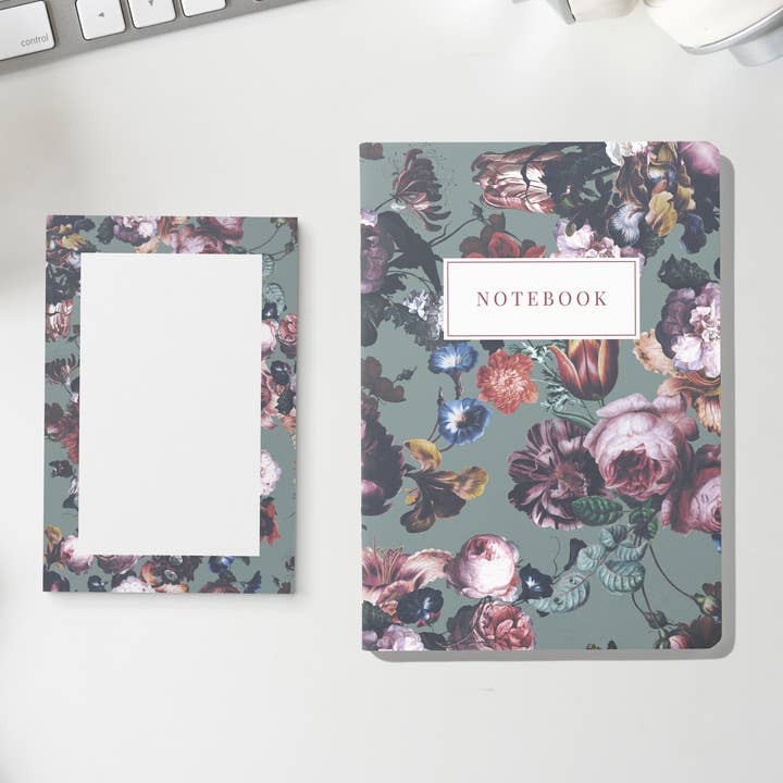 Set aus Notizbuch und Notizblock mit auffälligem Blumenmuster für den Großhandel von Edinger Press