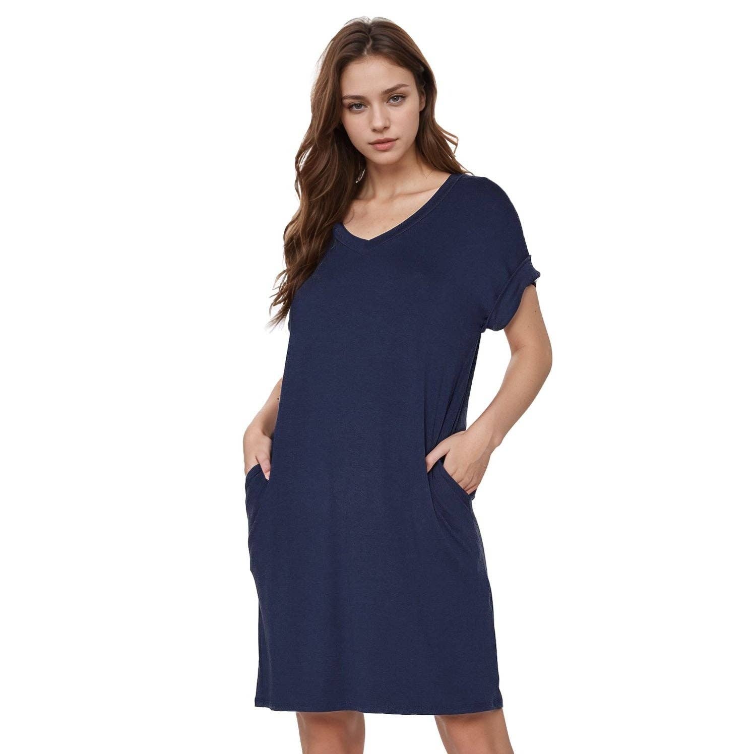 Robin K - Wholesale Dress - Women's - Women's Bellatrix V- Neck T-shirt Dress With Pocket11