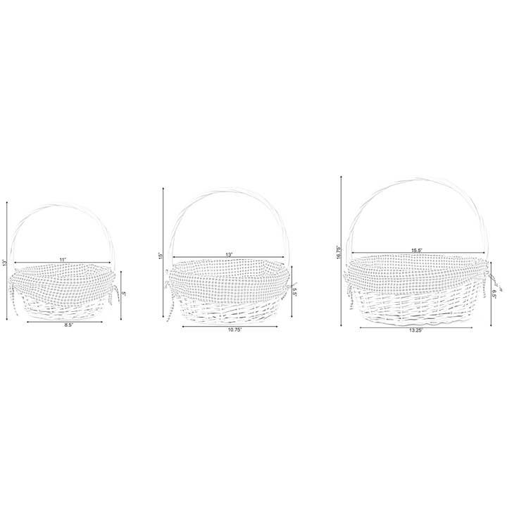 Quickway Imports - Wholesale Basket - White Round Willow Gift Basket, with Gingham Liner & Handle12