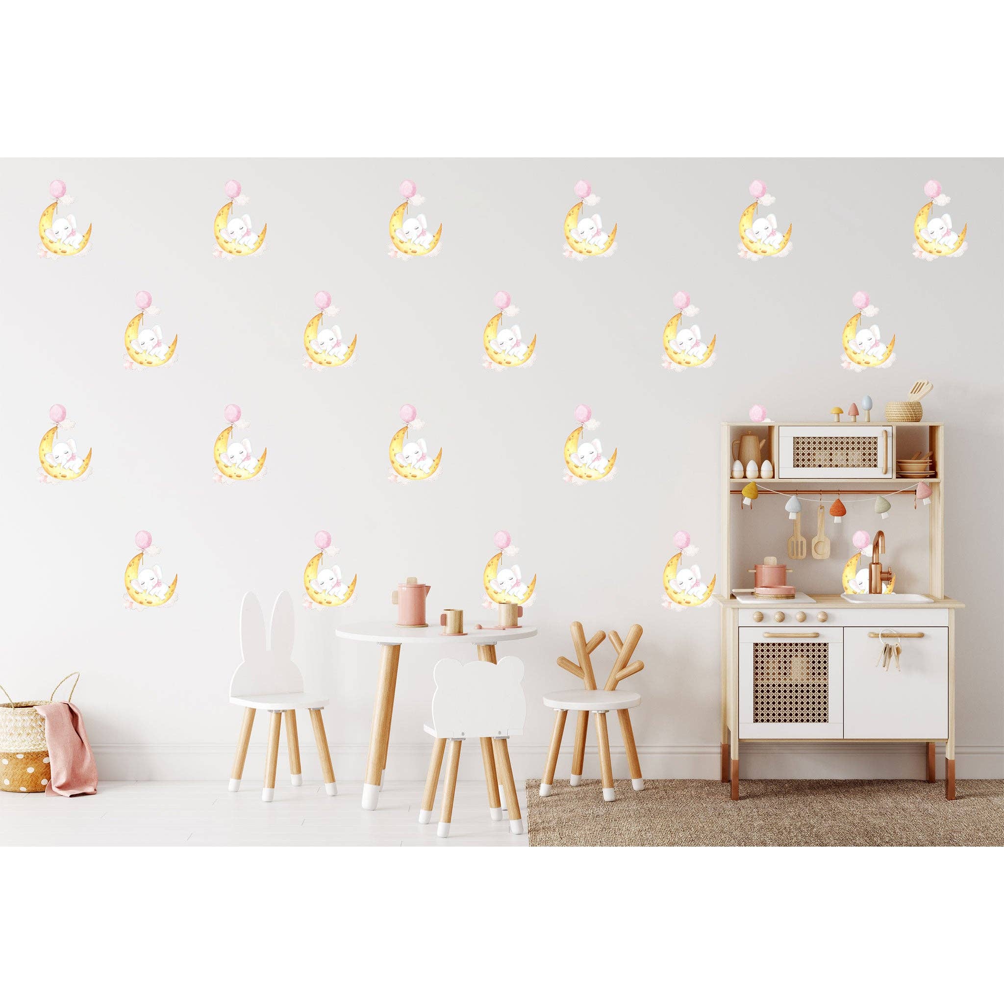 Hello Beautiful Designs - Vente Décoration murale – enfant et bébé - Adorable mini éléphant endormi sur la lune avec ballon rose flottant, autocollant mural réutilisable pour chambre d'enfant, décoration murale pour chambre d'enfant5
