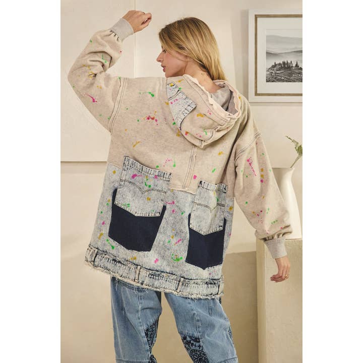 SUDADERA CON CAPUCHA DE MANGA LARGA Y EFECTO SALPICADURA LAVADO para venta al por mayor de Oli&Hali