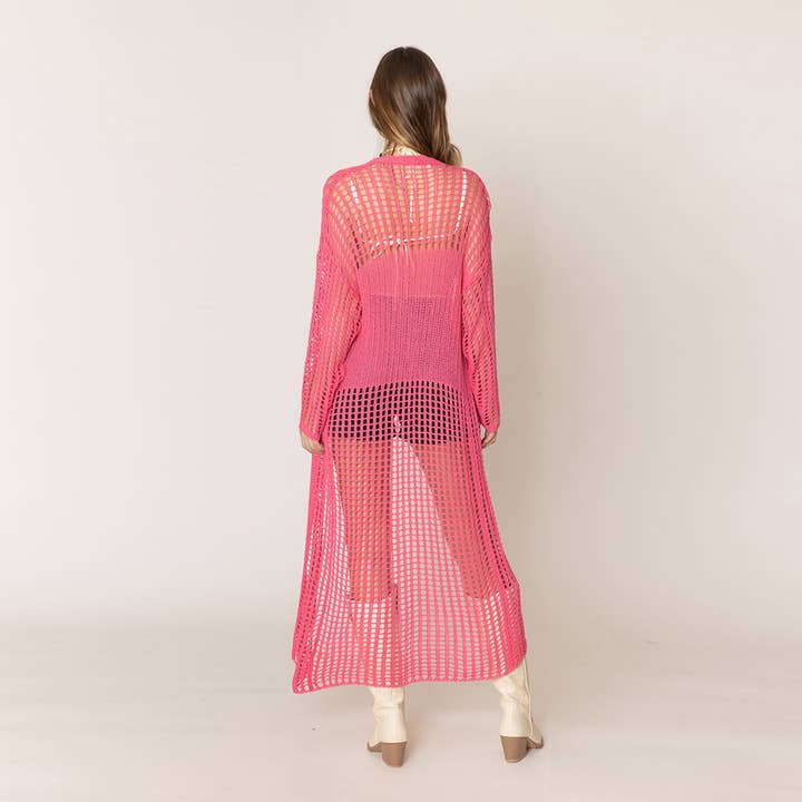 Sensibling Corp. - Wholesale Cardigan - Women's - Chest Blocked Crochet Long Cardigan10