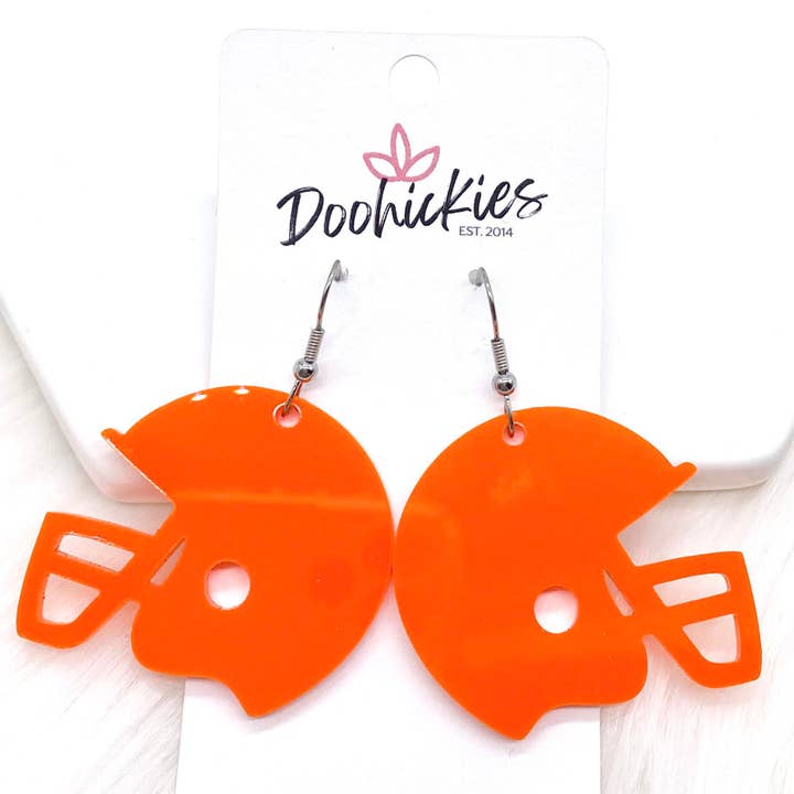 Doohickies - Wholesale Dangle Earrings - 1.5" Custom Solid Acrylic Spirit Helmets -Sports Earrings