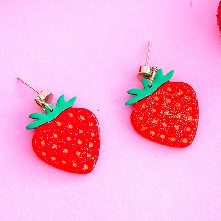 Strawberry Dangle Earrings | Handmade | Fruit for wholesale by Nelly Rose Jewelry