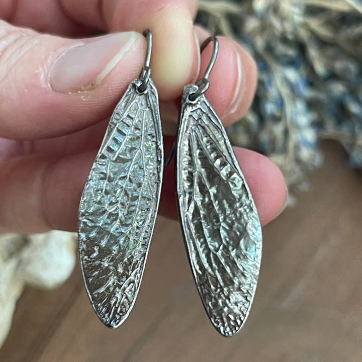 Cicada Wing Earrings (Silver, Bronze, or Copper) for wholesale by Ozark Impressions Jewelry