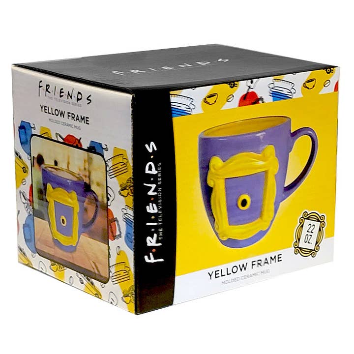 AQUARIUS, GAMAGO, ICUP, & ROCK SAWS by NMR Brands - Wholesale Coffee Mug - Friends Yellow Frame Molded Ceramic Mug (22oz / Packaged)