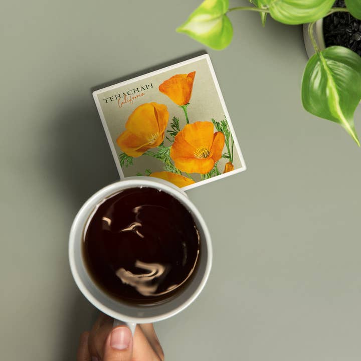 Lantern Press - Wholesale Coasters - Ceramic Coaster Tehachapi, California, Poppy Flowers, Vin…1
