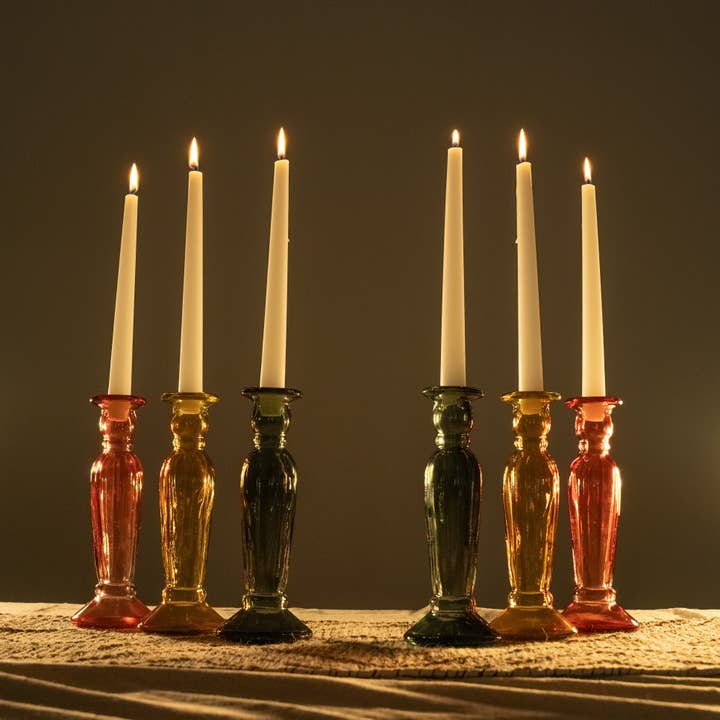 Bougeoir cannelé en verre recyclé 22 cm pour la vente par Jarapa