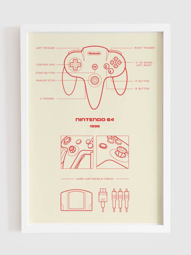 1996 N64 - Progetto Nintendo arcade retrò da gioco per la vendita all'ingrosso da parte di Inked Prints