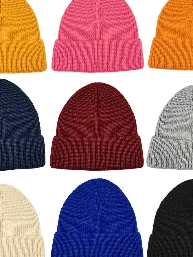 Solid Color Ribbed Knit Cuff Beanie for wholesale by Hana