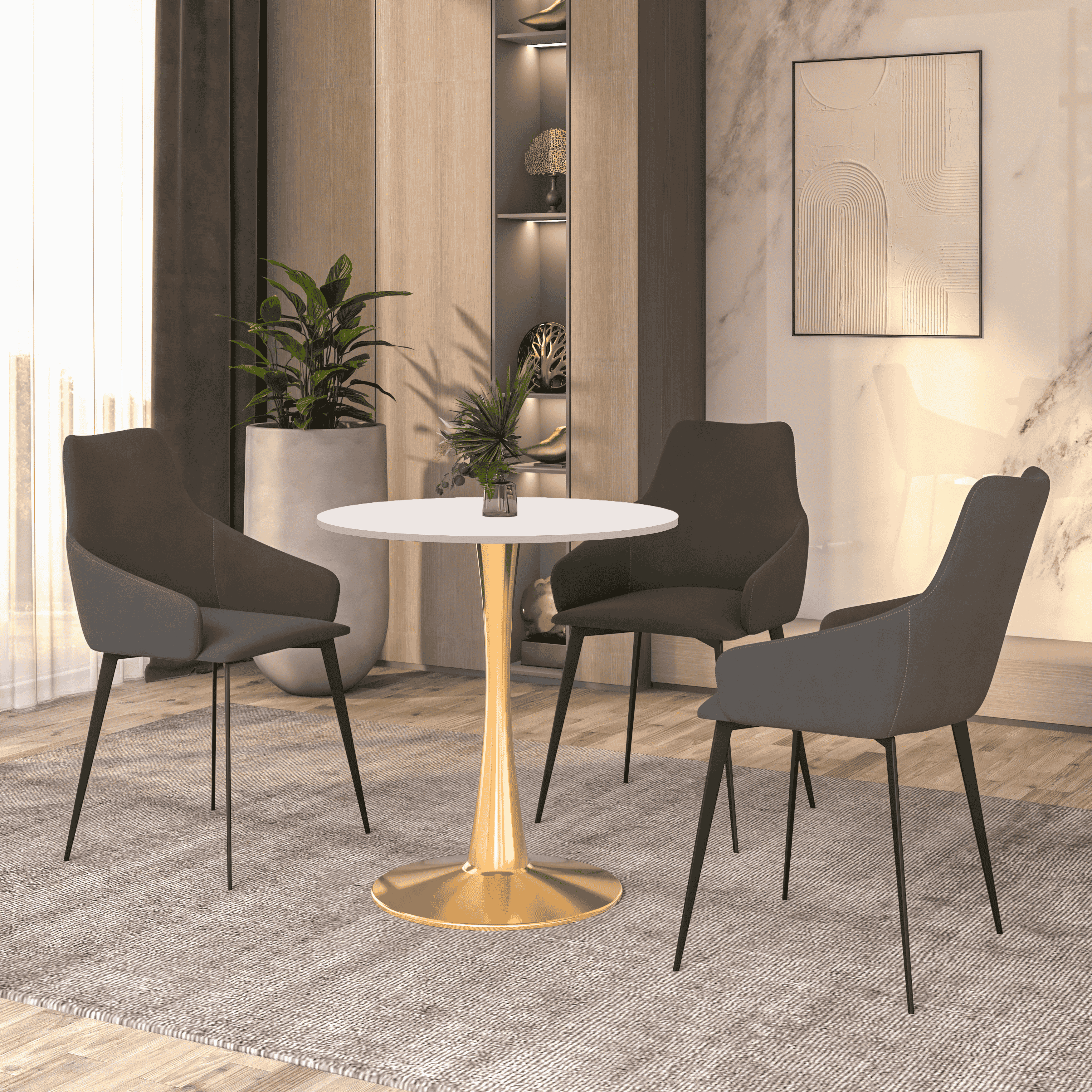 LeisureMod - Wholesale Side Table - Bristol Round Dining Table with MDF Wood Top and Gold Base8