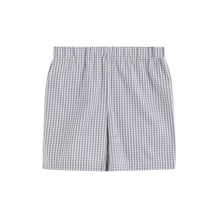 Lil Cactus - Wholesale Top & Short Set - Kids - Green Tractor Smocked T-Shirt and Gray Gingham Shorts Set
