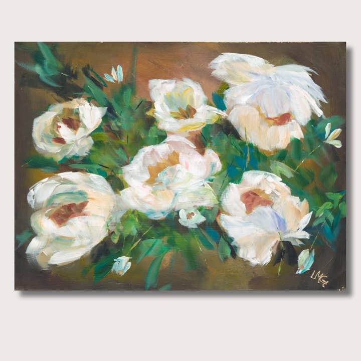 Leather & Lace — Peony Floral Art Print, Modern Farmhouse for wholesale by L Marie Art