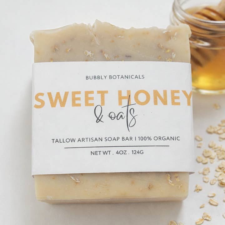 Sweet Honey & Oats Tallow Soap –for Nourished, Healthy Skin for wholesale by Bubbly Botanicals