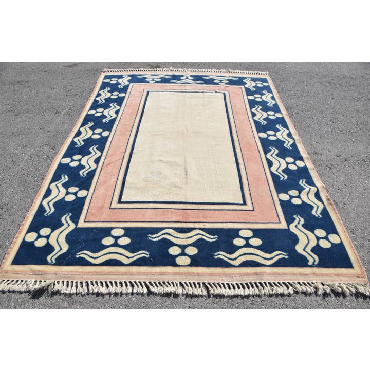 Tapis Vintage, 6,3x8,8 pieds Grand Tapis, Tapis Turc en Laine Beige à Carreaux pour la vente par The Loom Wholesale
