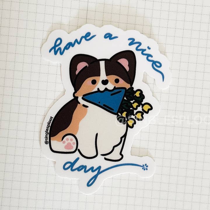 Ha en trevlig dag blomma tri corgi klistermärke för wholesale av Single Sploot