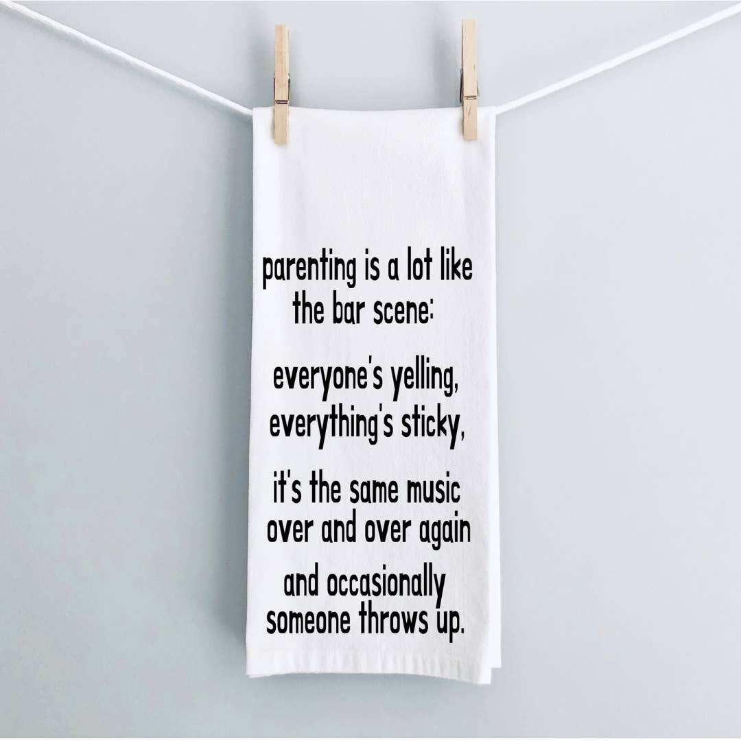 parenting scene - humorous tea, bar and kitchen towel LG for wholesale by Pretty Clever Words